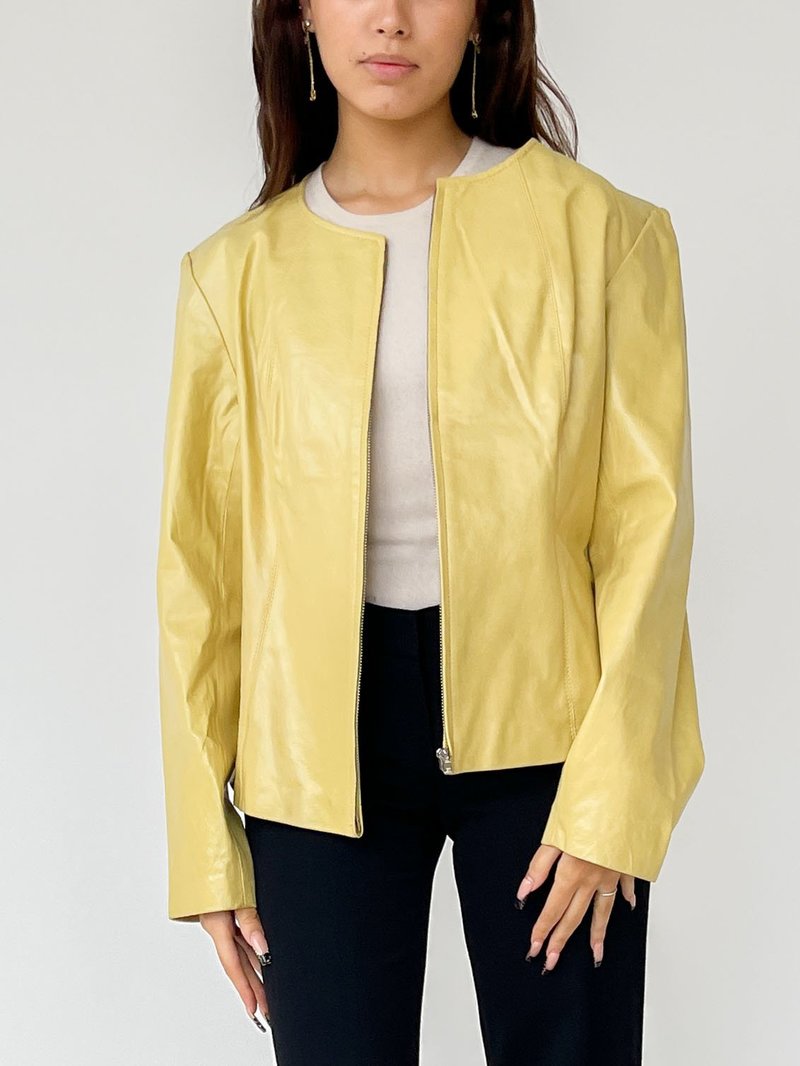Vintage Leather Zip Jacket Yellow Garmentory