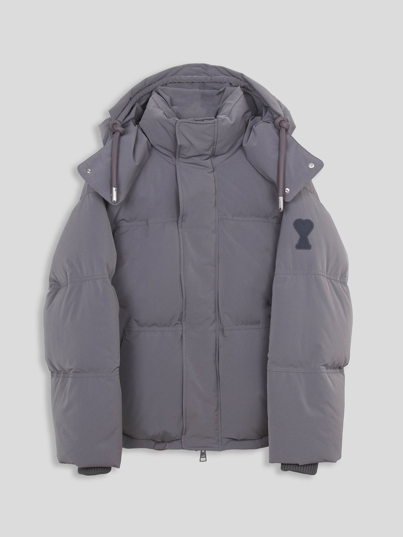 ★Ami Paris★Ami de coeur Down Jacket★大人気★ AMI Paris: Black Ami de Coeur Down Jacket | SSENSE