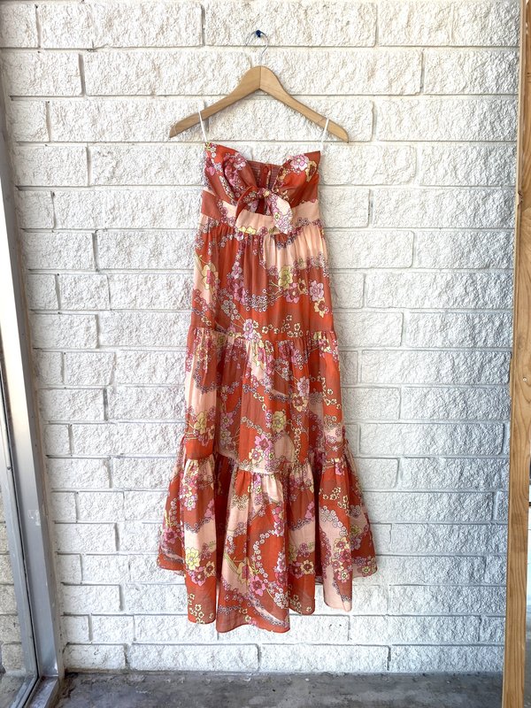 Zimmermann Lola Tie Front Midi Dress - Raspberry Floral on Garmentory