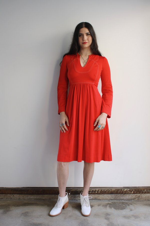 open lace back dress Fabulous 1970's Crimson Red Maxi Dress With Bishop Sleeves / Small  Xtabay  Vintage