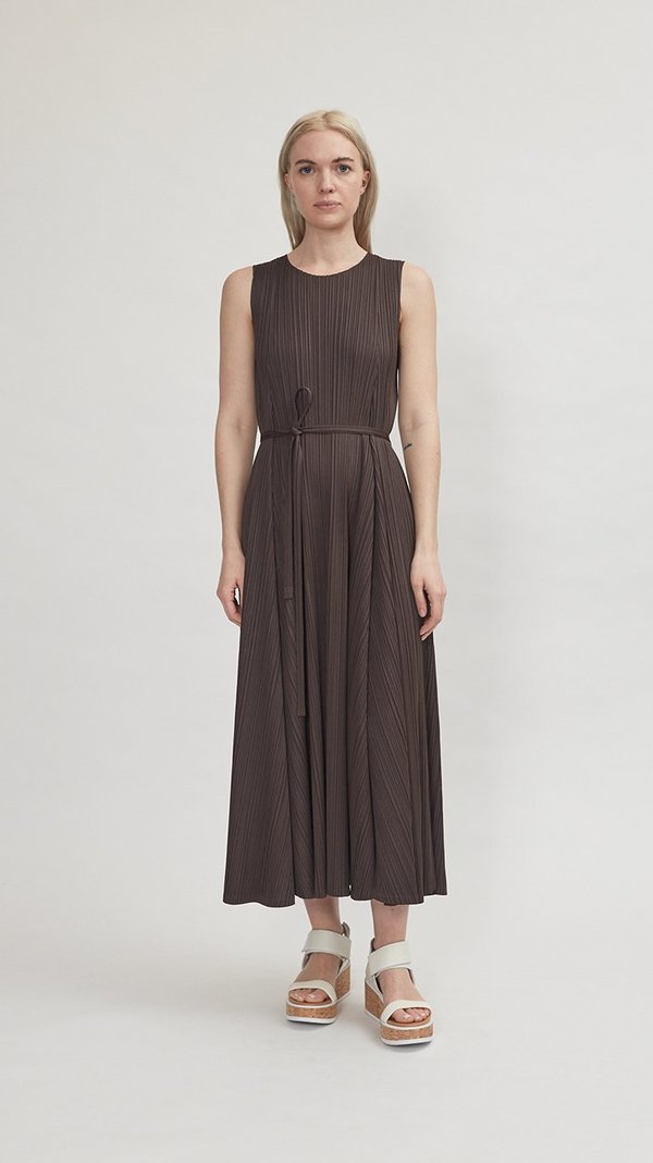 Issey Miyake Pleats Please Opaque Dress - Brown on Garmentory