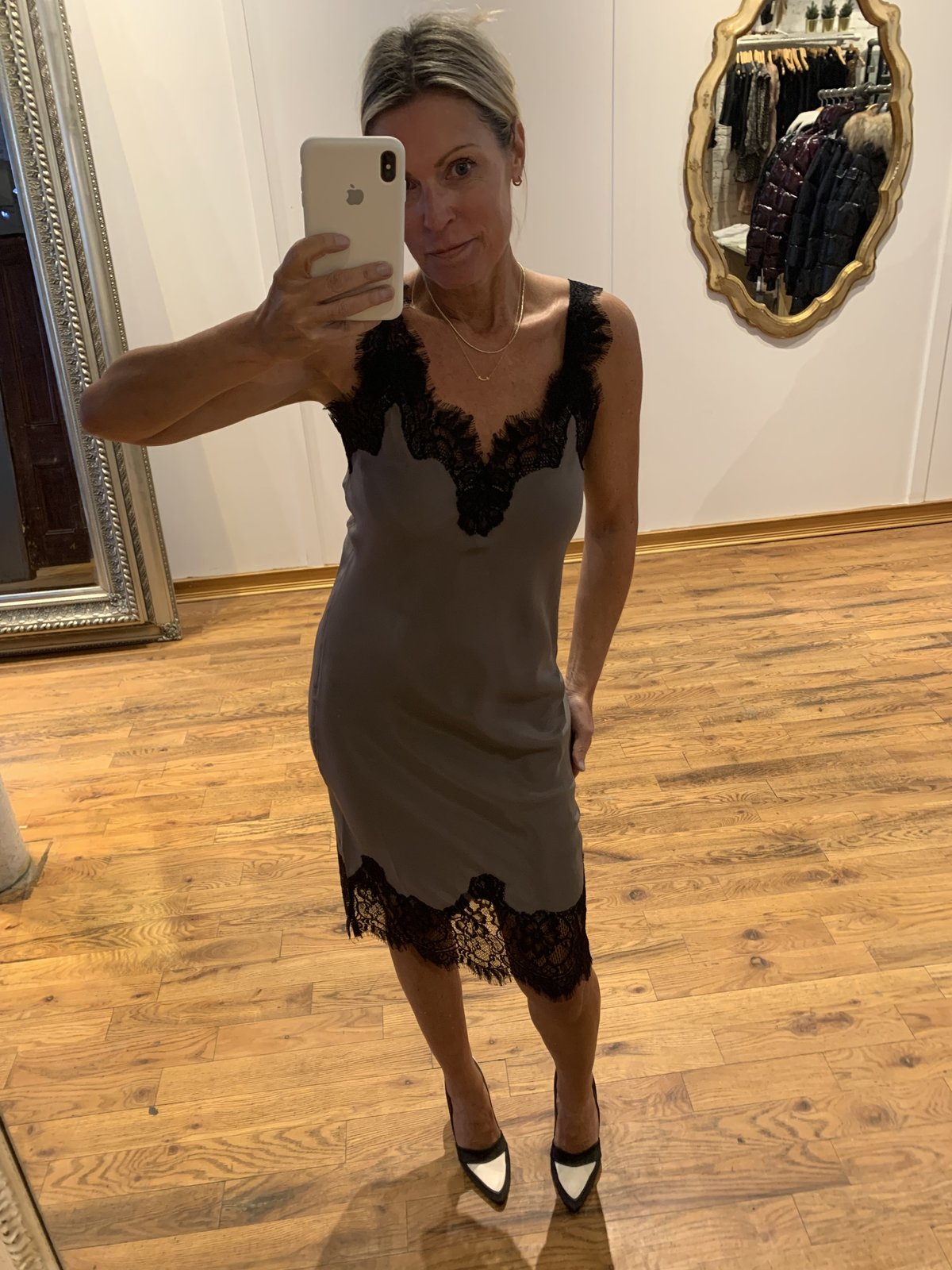 gold hawk black dress Emma Sheer Bottom Slip Dress Black Black / S
