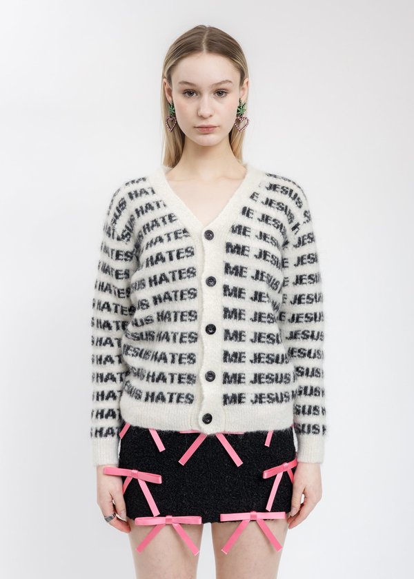 Ashley Williams Jesus Hates Me Knit V-Neck Cardigan - Multi