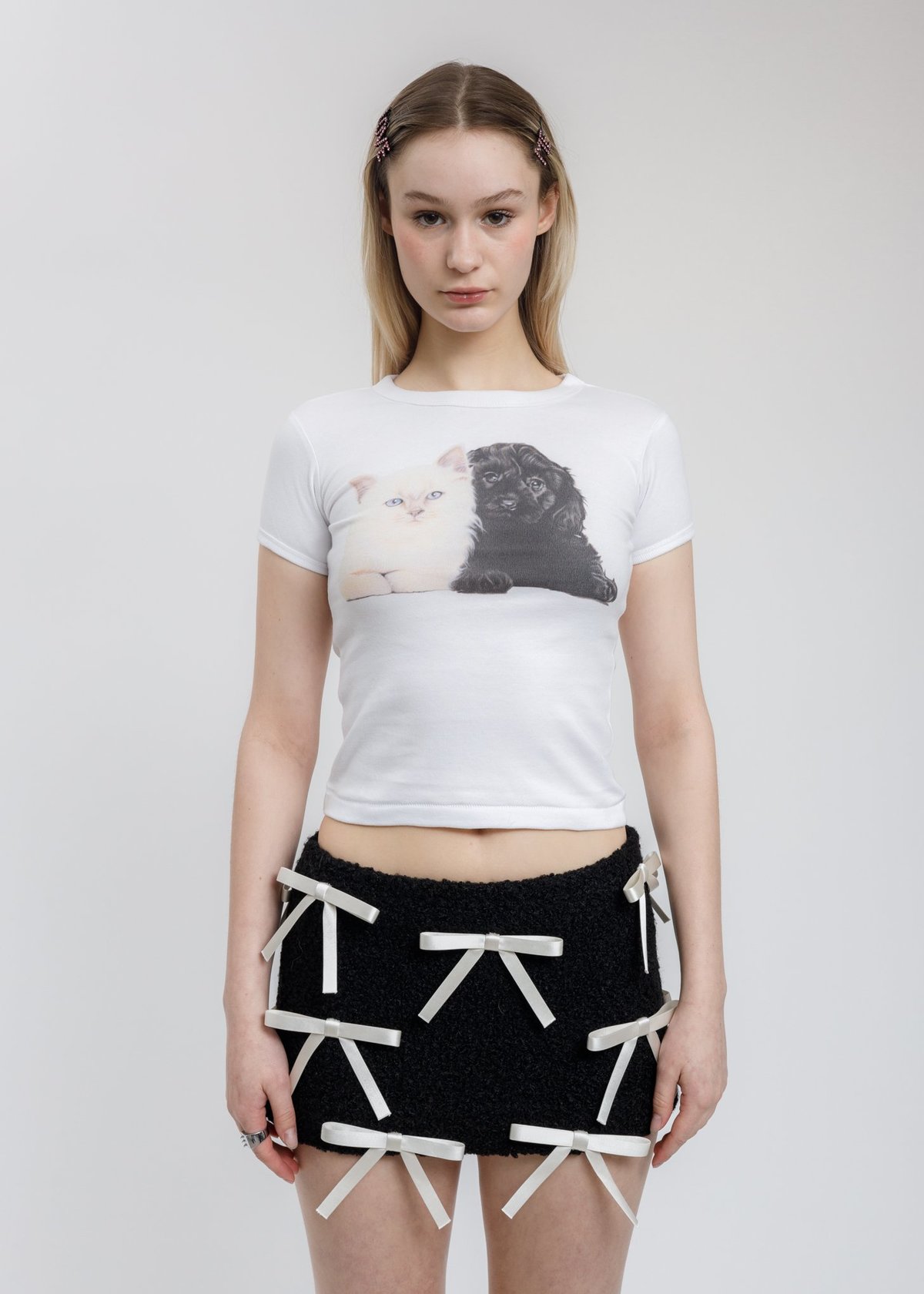 Ashley Williams Puppy Kitten Baby Tee - White | Garmentory