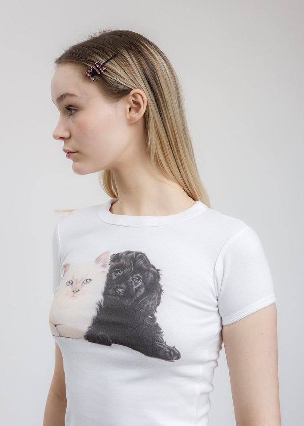Ashley Williams Puppy Kitten Baby Tee - White | Garmentory