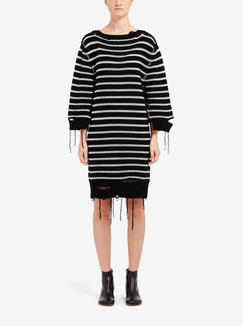 MM6 Maison Margiela Distressed Sweater Dress - Black/White 
