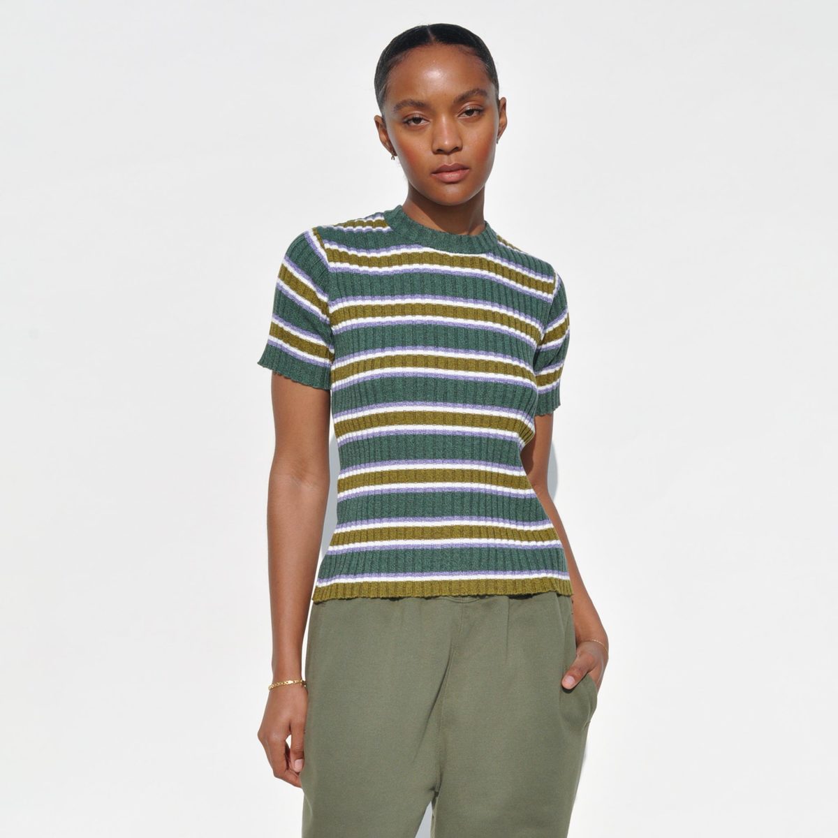 Stussy Rib Stripe SS Sweater - Forest | Garmentory