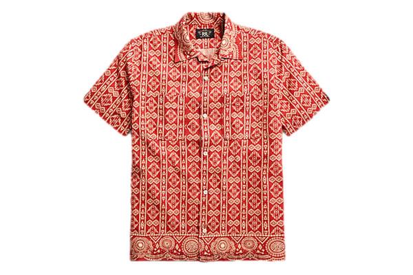 RRL Western Print Cotton Linen Camp Shirt - Red/Tan | Garmentory
