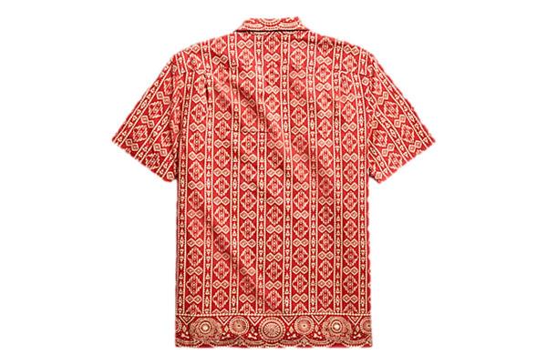 RRL Western Print Cotton Linen Camp Shirt - Red/Tan | Garmentory