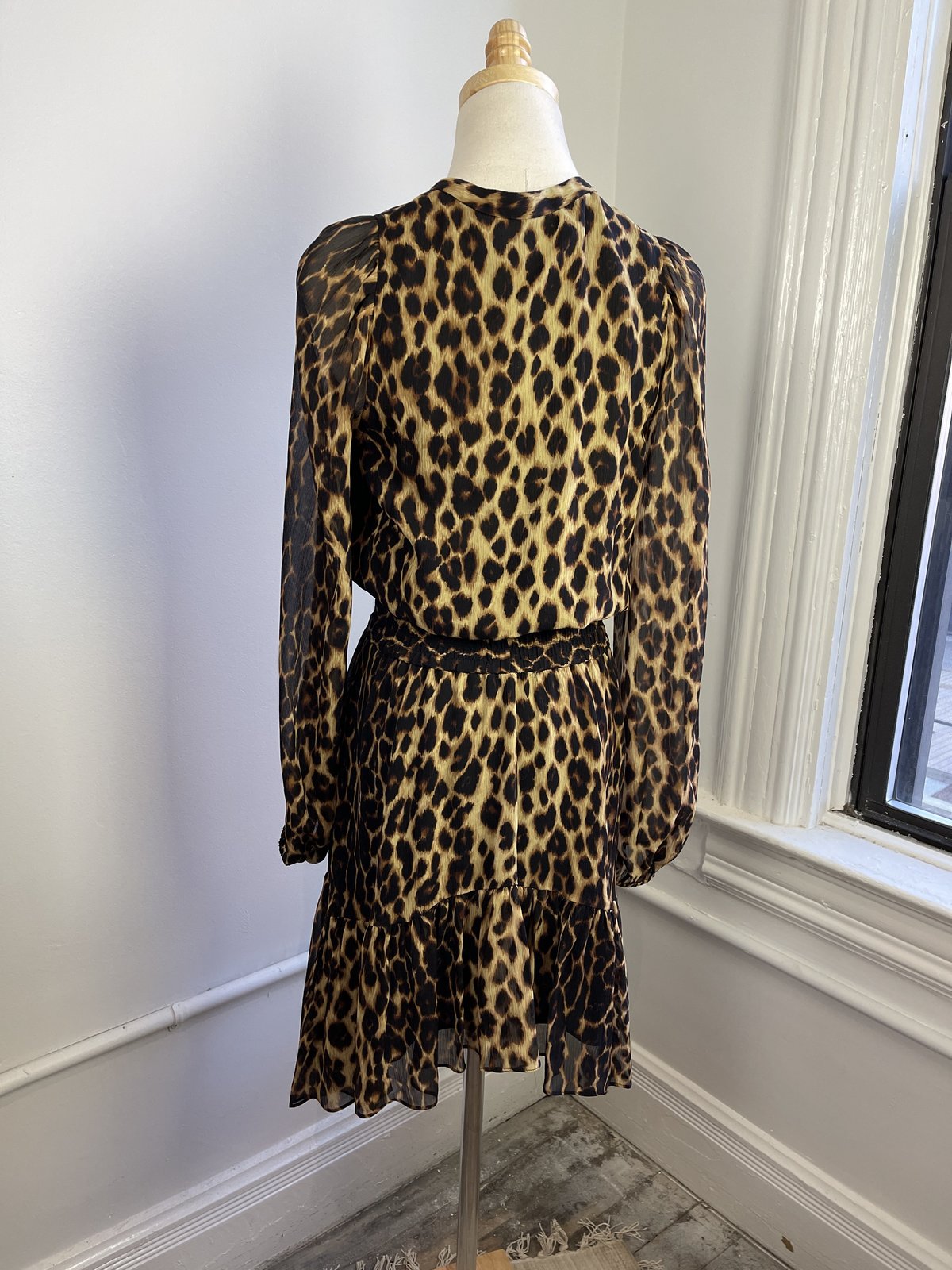 A.L.C. Cheetah Drop Waist Silk Dress - black/tan multi | Garmentory