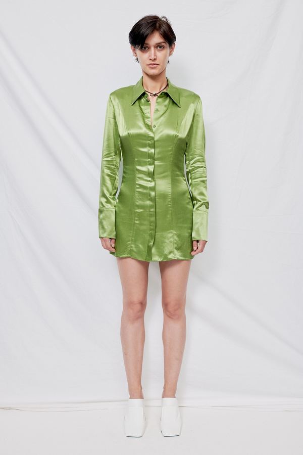 Assembly Satin Mini Shirtdress - Green