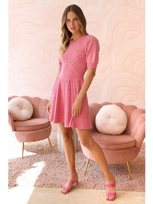 Adelyn Rae Sylvie Fit and Flare Knit Dress - Pink on Garmentory