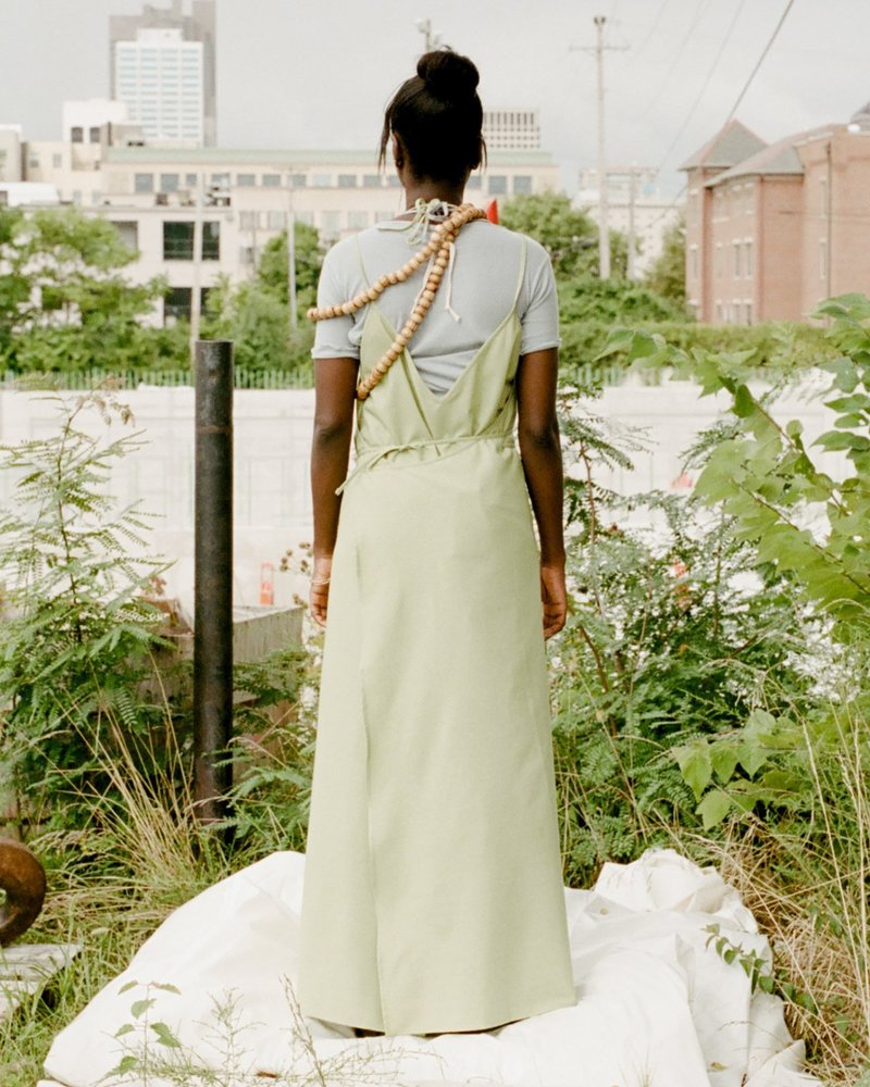 baserange dress 100% Raw Silk Apron Dress - green | Garmentory