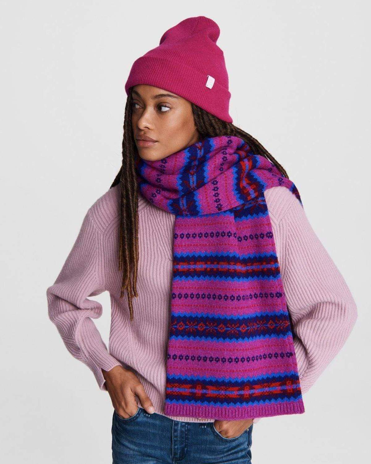 Rag & Bone Fair Isle wool scarf - purple multi | Garmentory