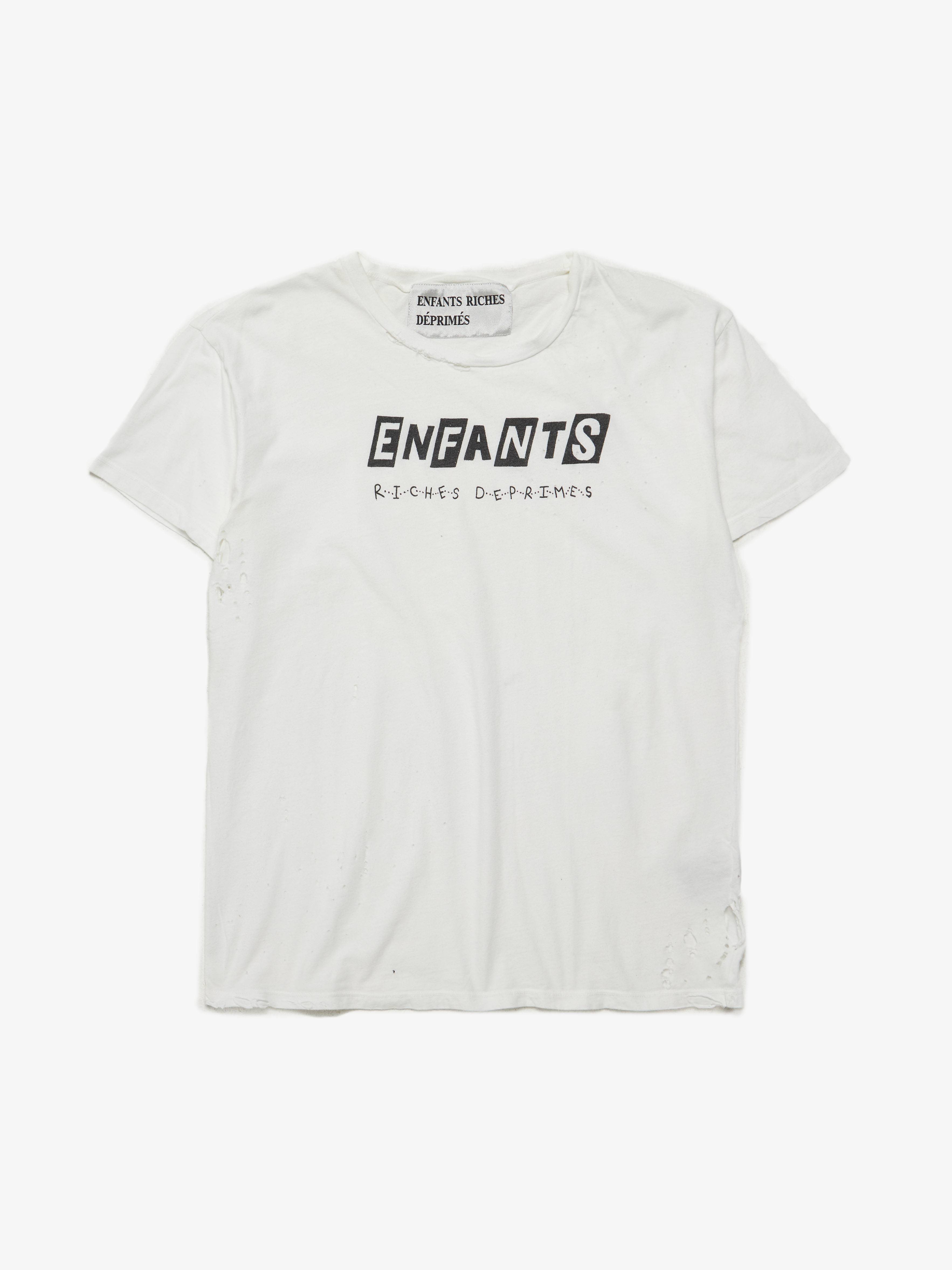 Enfants Riches Deprimes M White Logo Printed Distressed Cotton T