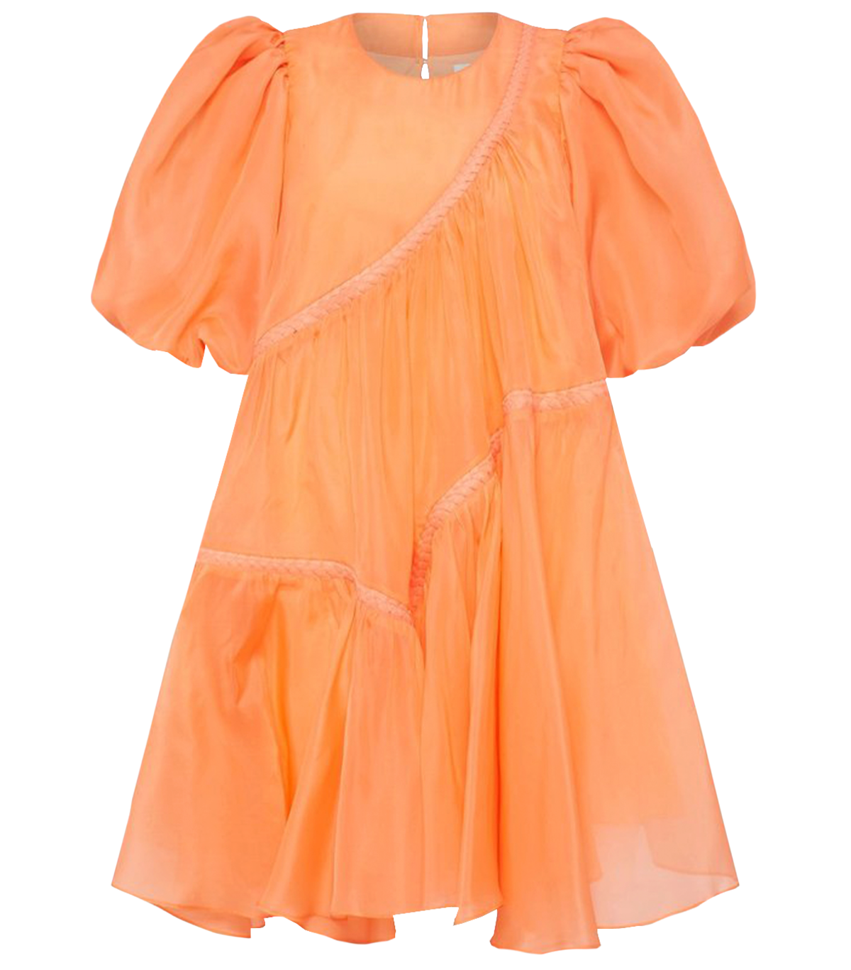riviera asymmetric braided puff sleeve smock dress Aje Riviera Asymmetric Braided Puff Sleeve Smock Dress