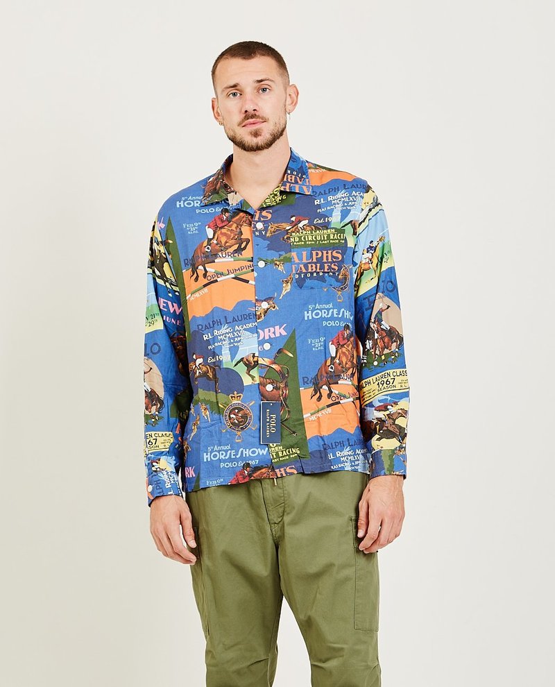 Polo Ralph Lauren Classic Fit Equestrian-Print Camp Shirt - Blue