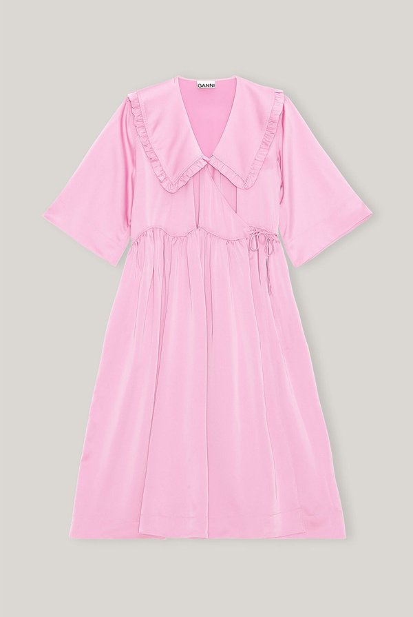 GANNI ガニー Smocked Satin Ganni Smocked Satin Dress - Black | Garmentory