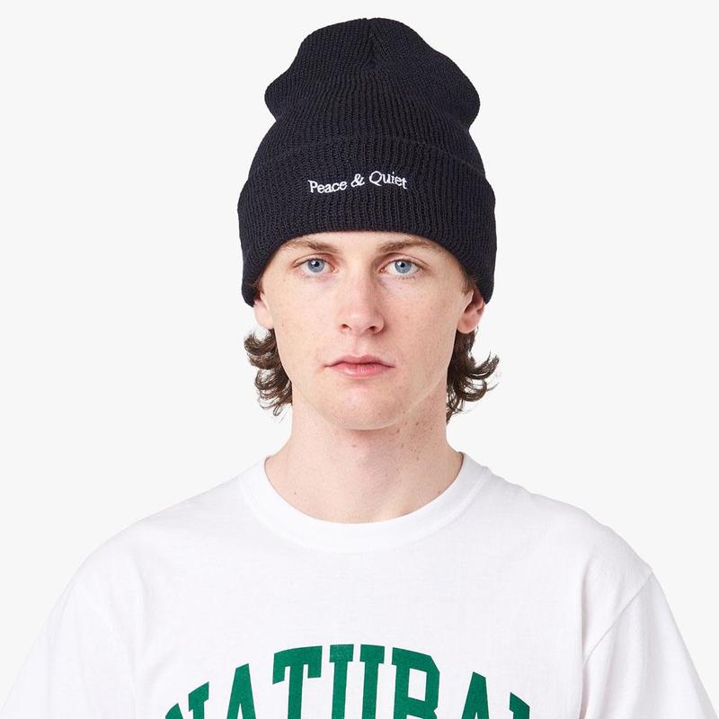 MUSEUM OF PEACE & QUIET Wordmark Beanie Museum of Peace and Quiet Signature Rib Knit Beanie in  main image 4