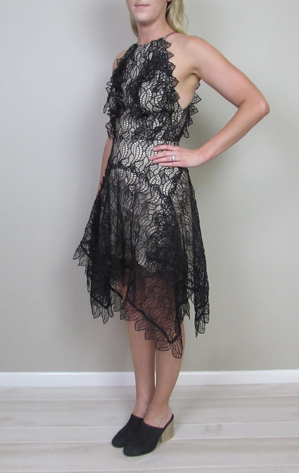 acler lace dress Acler Milston Sculptural Pleated Fan Lace-Up Mini Dress