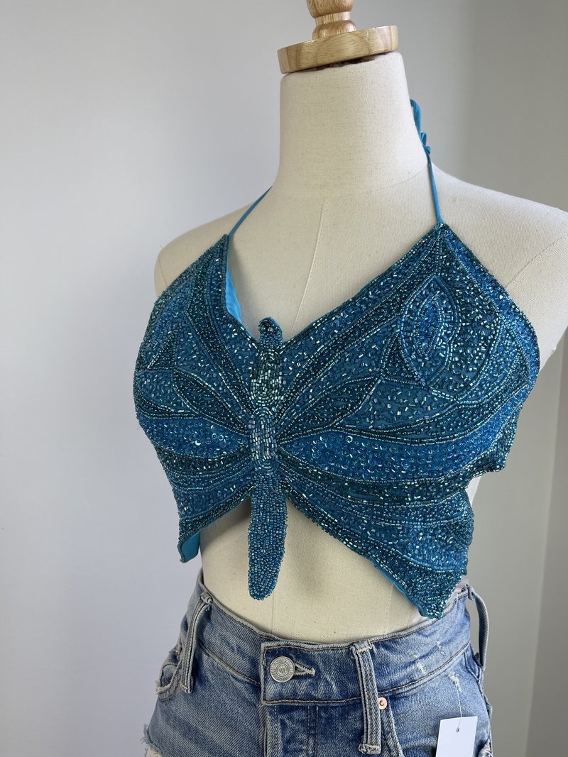 Vintage 1990s Butterfly Sequin Top | Garmentory