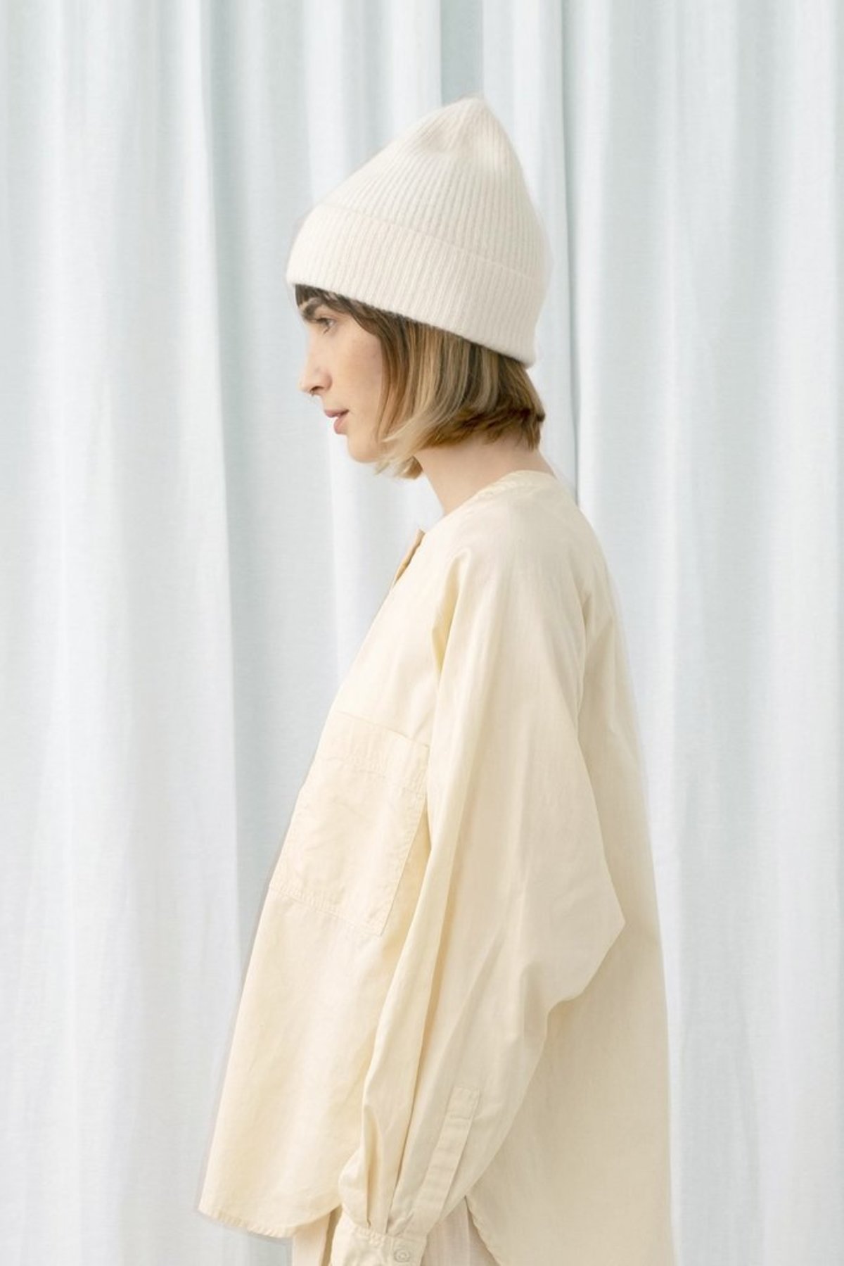 Micaela Greg Ribbed Beanie - Cream | Garmentory display picture 3