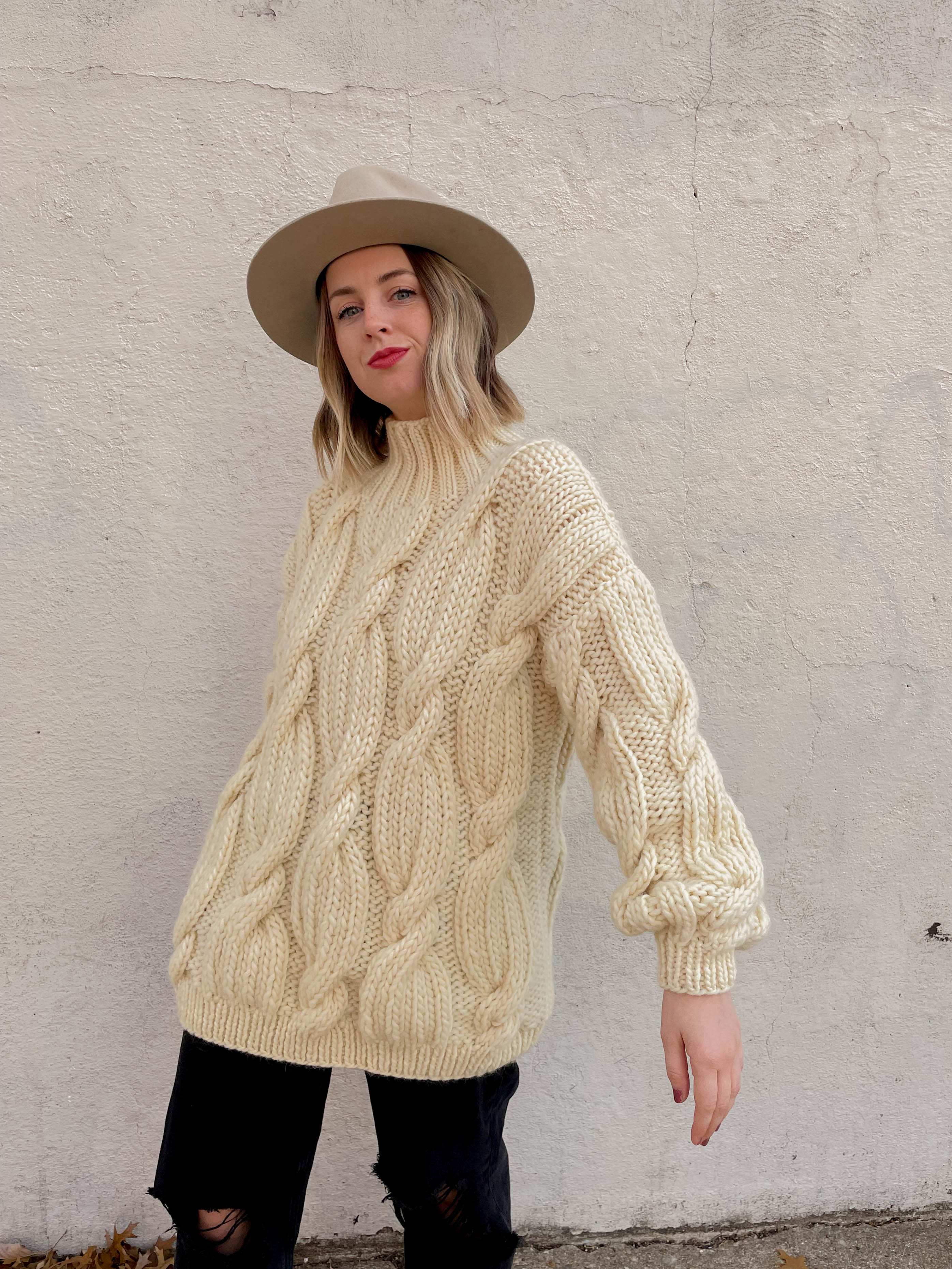 【Eaphi 】HAND DESIGN OVER KNIT (ivory) Mirstores Hand Knit Sweater - Ivory | Garmentory