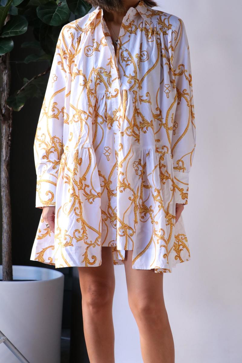 【関税＆送料込み】Ganni Short Dress With A Golden Pattern GANNI patterned-jacquard Mini Dress | Gold | FARFETCH