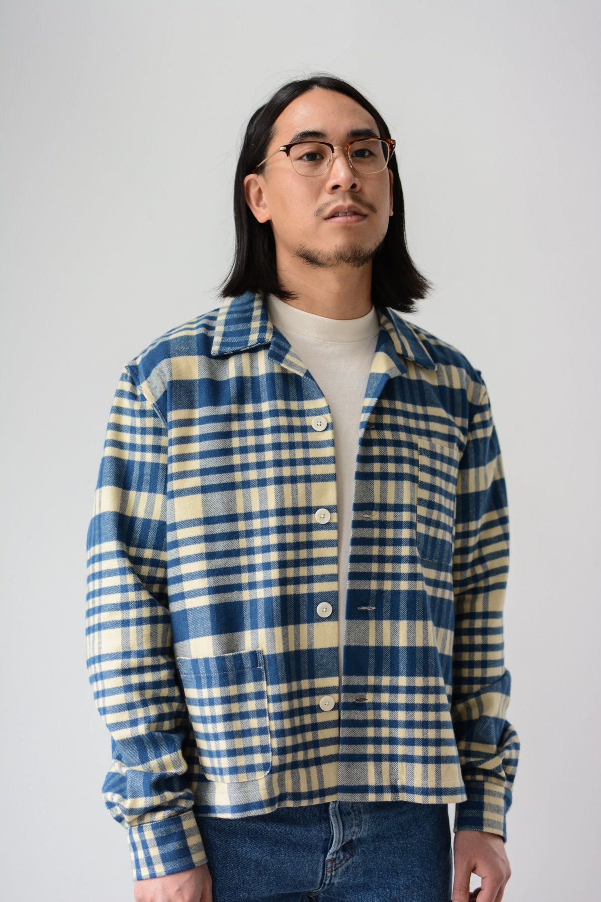 BODE Putnam Plaid Shirt Jacket - Blue/Cream | Garmentory
