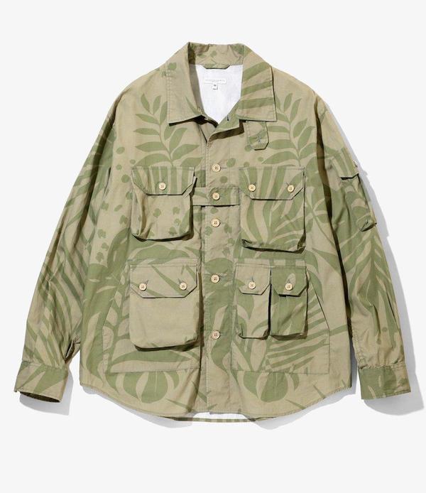 Engineered Garments Explorer Shirt Jacket - Khaki Olive Leaf Print
