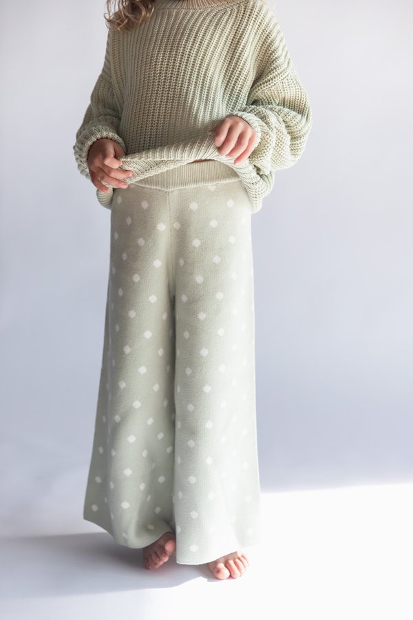 Kids Raised By Water Knit Polka Dot Pants - Mint