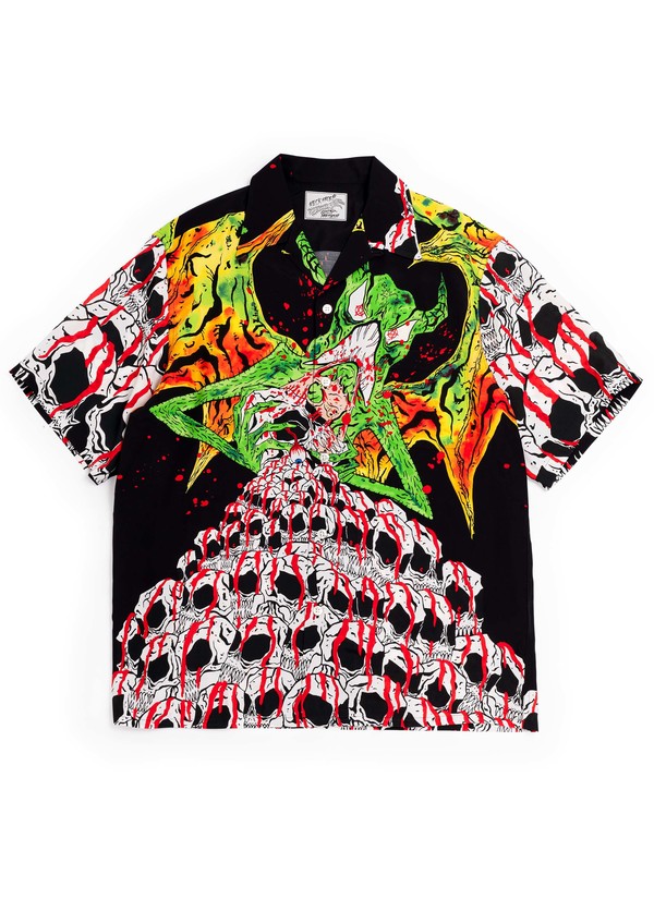 WACKO MARIA GUILTY PARTIES NECK FACE S/S HAWAIIAN SHIRT - Black
