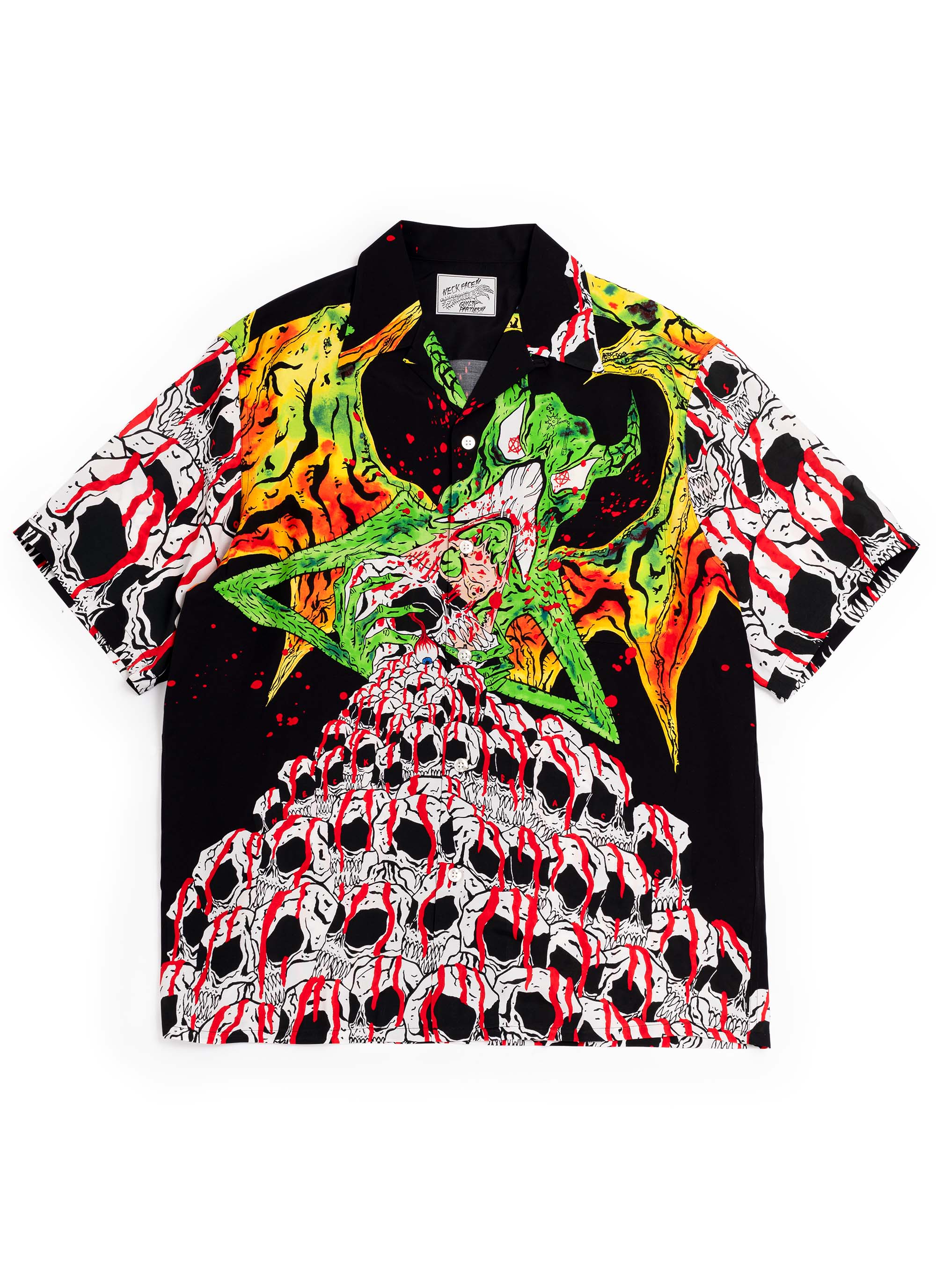 WACKO MARIA GUILTY PARTIES NECK FACE S/S HAWAIIAN SHIRT - Black