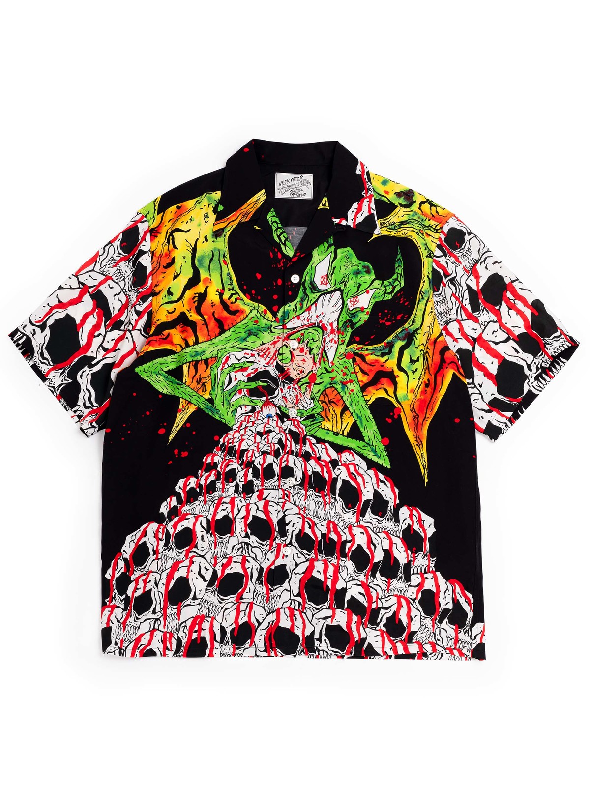 WACKO MARIA GUILTY PARTIES NECK FACE S/S HAWAIIAN SHIRT - Black