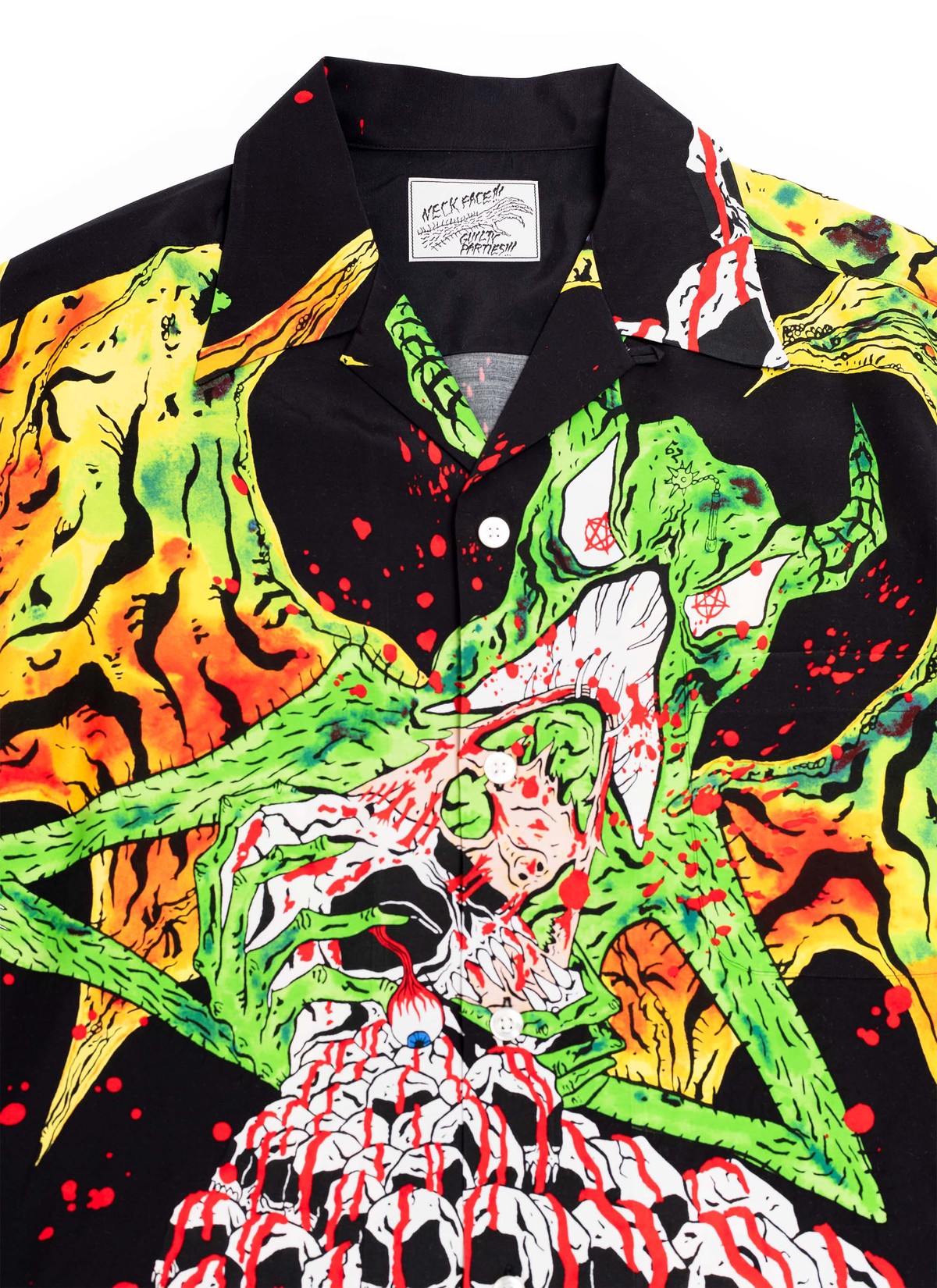 WACKO MARIA GUILTY PARTIES NECK FACE S/S HAWAIIAN SHIRT - Black