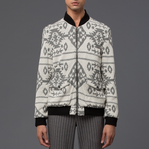 KRAMMER & STOUDT - Dean Knit Bomber - Cream and Black Jacquard KRAMMER & STOUDT - Dean Knit Bomber - Cream and Black Jacquard