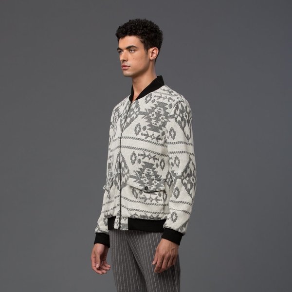 KRAMMER & STOUDT - Dean Knit Bomber - Cream and Black Jacquard KRAMMER & STOUDT - Dean Knit Bomber - Cream and Black Jacquard