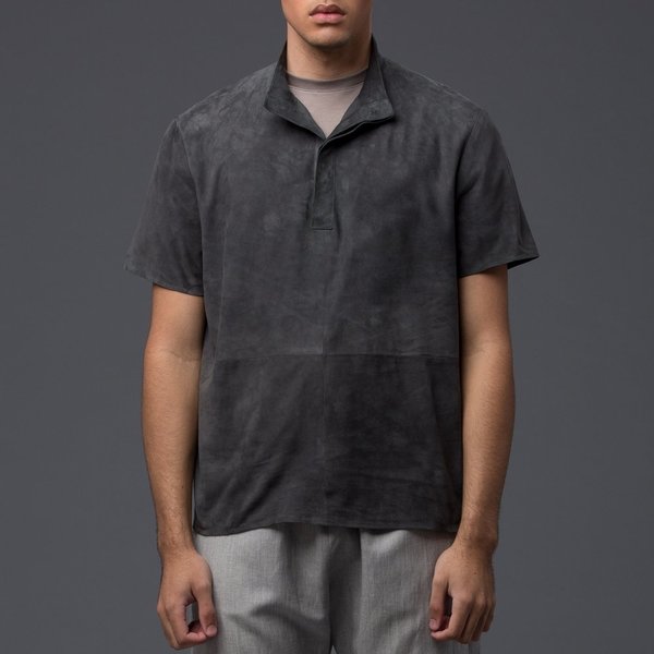 DEVEAUX - Lamb Suede Henley - Gunmetal Grey DEVEAUX - Lamb Suede Henley - Gunmetal Grey