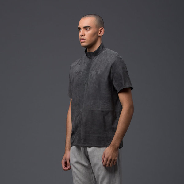 DEVEAUX - Lamb Suede Henley - Gunmetal Grey DEVEAUX - Lamb Suede Henley - Gunmetal Grey