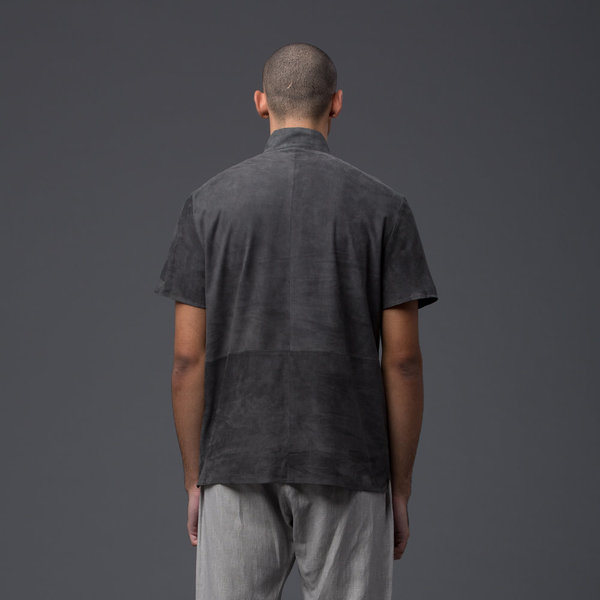 DEVEAUX - Lamb Suede Henley - Gunmetal Grey DEVEAUX - Lamb Suede Henley - Gunmetal Grey