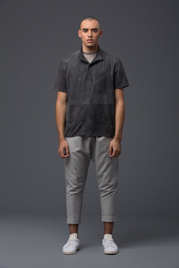 DEVEAUX - Lamb Suede Henley - Gunmetal Grey DEVEAUX - Lamb Suede Henley - Gunmetal Grey