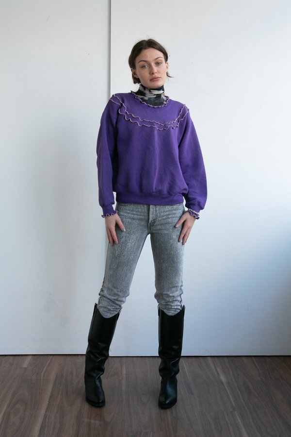Vintage Lettuce Trimmed Sweatshirt - Mauve