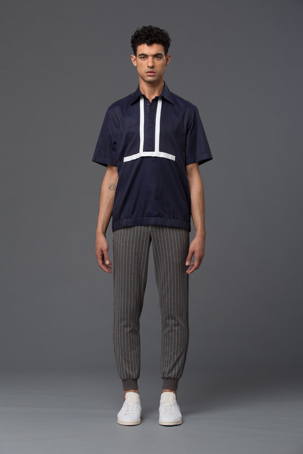 CARLOS CAMPOS - Pullover Woven Shirt - Navy and White Contrast CARLOS CAMPOS - Pullover Woven Shirt - Navy and White Contrast