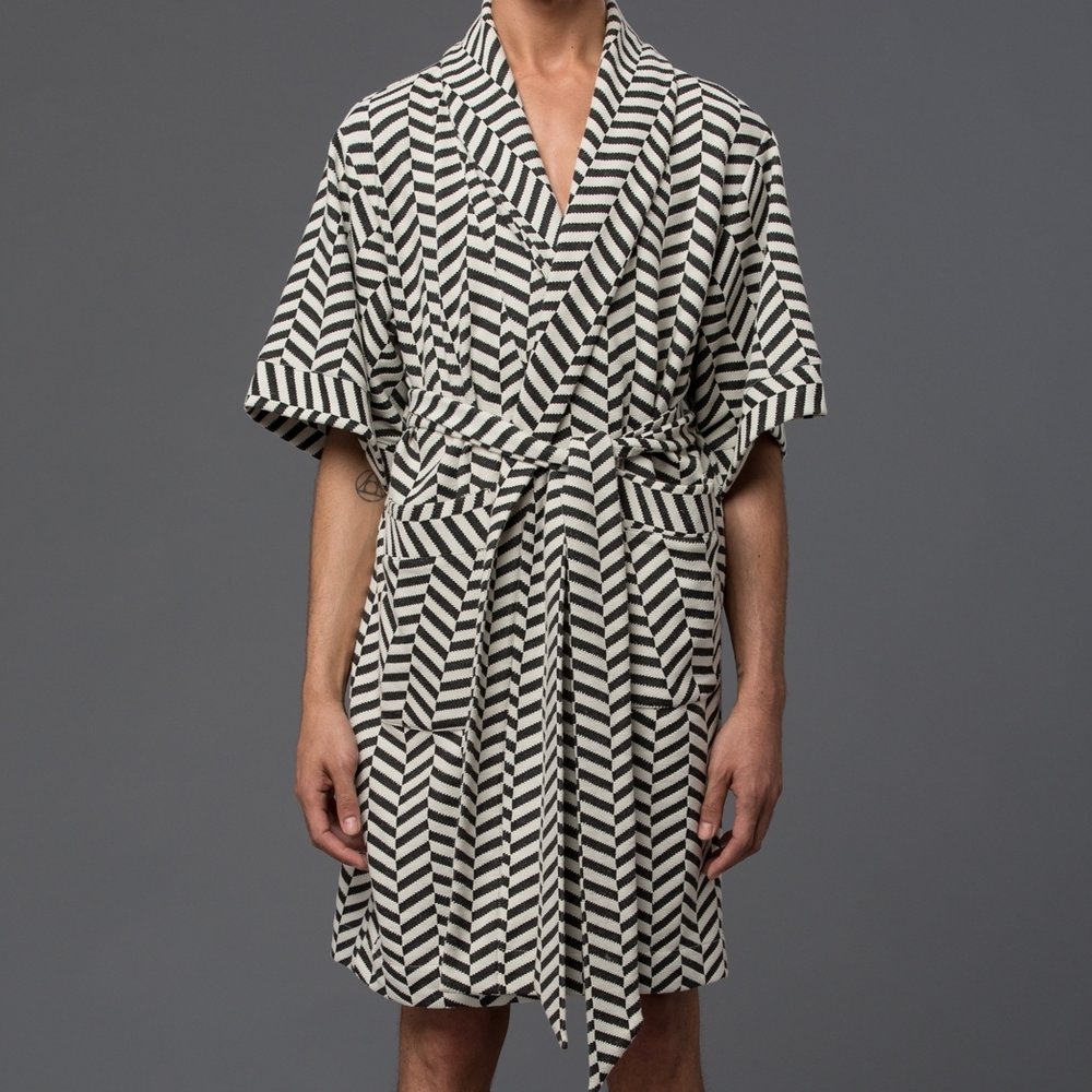 VESTMENT Cordoba Robe White & Black Chevron Jacquard Garmentory