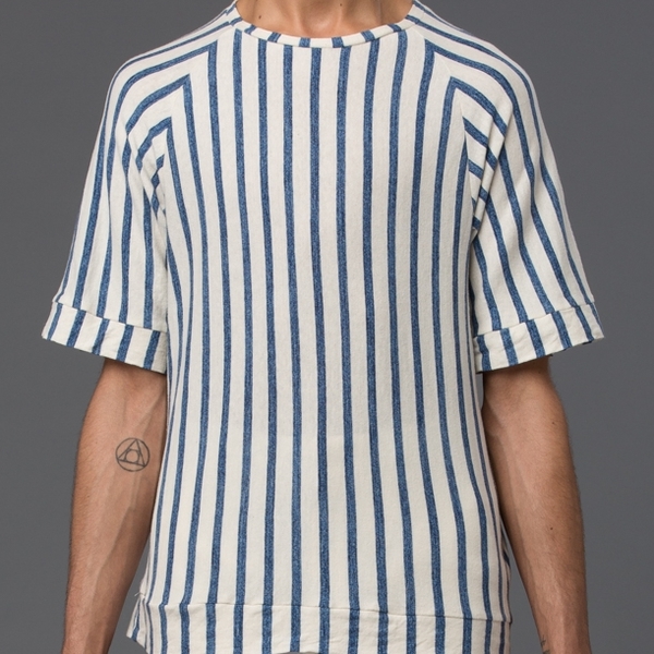 PALMIERS DU MAL - Japanese Striped Cotton Raglan Sweatshirt - Blue Stripe PALMIERS DU MAL - Japanese Striped Cotton Raglan Sweatshirt - Blue Stripe