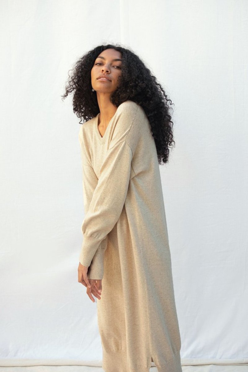 Micaela Greg Wide V Dress - Melange Cream