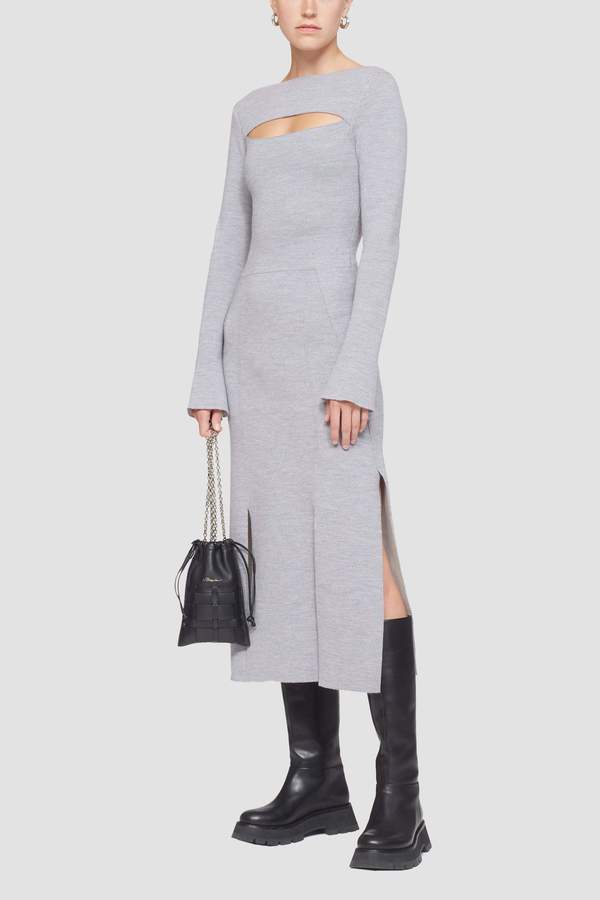 3.1 Phillip Lim Longsleeve Double Face Wool Knitted Dress - Heather Grey Ivory