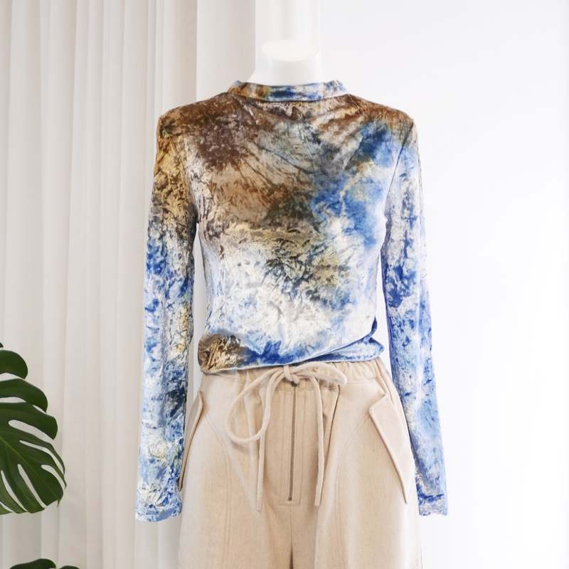 Collina Strada Cardio Mock Neck Top - Tie Dye Velvet