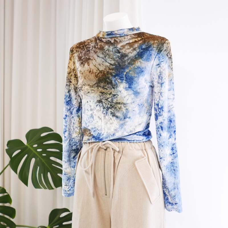 Collina Strada Cardio Mock Neck Top - Tie Dye Velvet