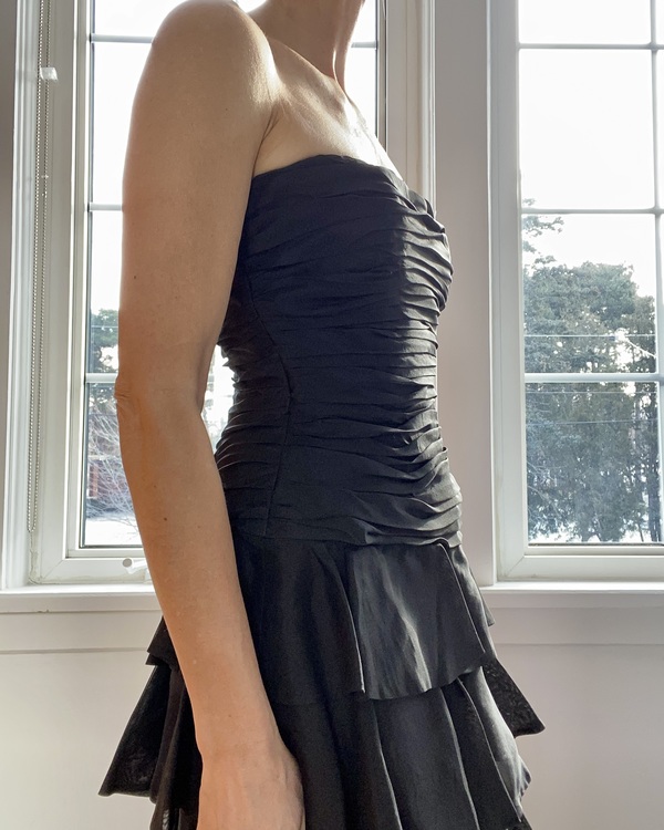 VINTAGE Lord & Taylor 1990s Bustier Black Silk Cocktail Dress | Garmentory
